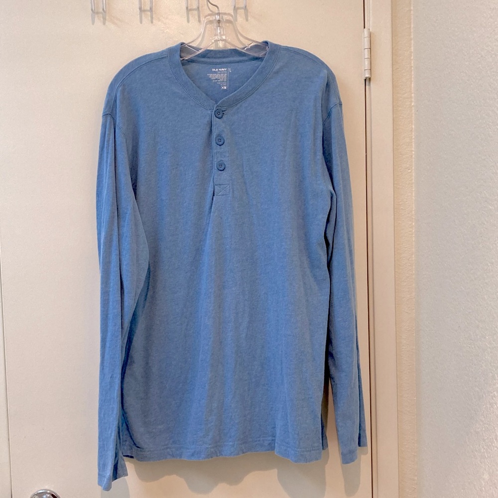 Old Navy Men’s Blue Long Sleeve Henley, Lg